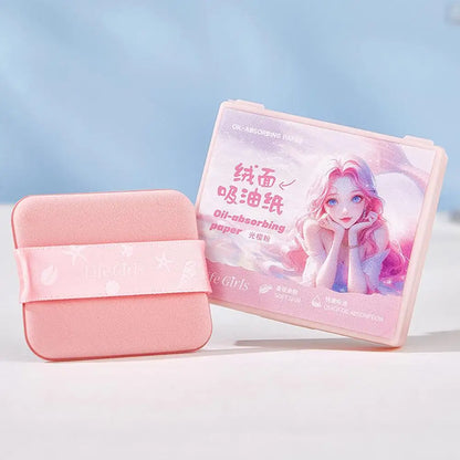 100pcs Matte Oil Blotting Papers with Powder Puff with  Case Mirror Portables Refreshing Facial Oil Blotting Sheets Paper Makeup