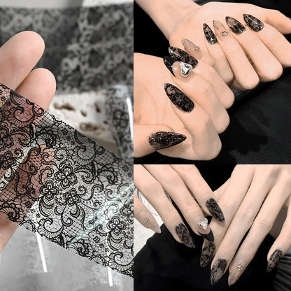 10 Rolls 2.5*50cm Black White Lace Nail Transfer Foil Lace Flower Nail Art Sexy Full Wraps Floral Transfer Paper Nail Decoration