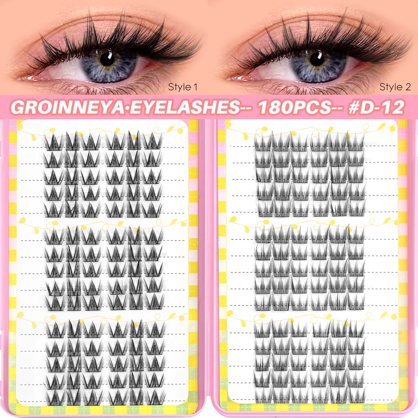 GROINNEYA Lash Clusters 30Rows DIY Natural Manga Eyelashes Mixed Tray Individual Lashes Natural Volume Eyelash Extension Makeup