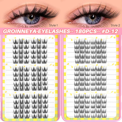 GROINNEYA Lash Clusters 30Rows DIY Natural Manga Eyelashes Mixed Tray Individual Lashes Natural Volume Eyelash Extension Makeup