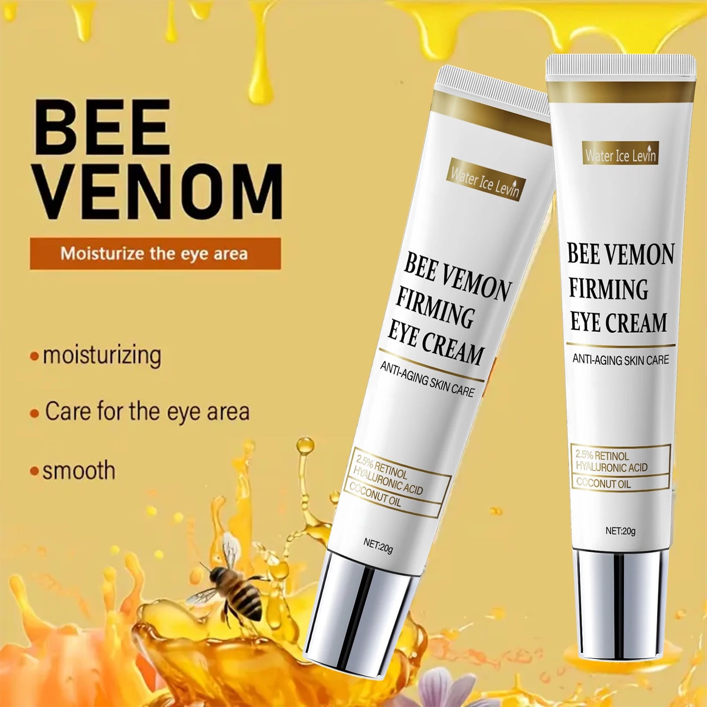 Bee Venom Firming Eye Cream with Retinol - Dark Circle Reduction, Hydrating Lift, Fast Absorption, Winter Renewal Care
