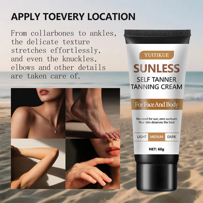 YUITIKUE Sunless Self Tanner Tanning Cream  Face & Body Use  Zero Sunburn  All Skin Types  Full Body Coverage 60g
