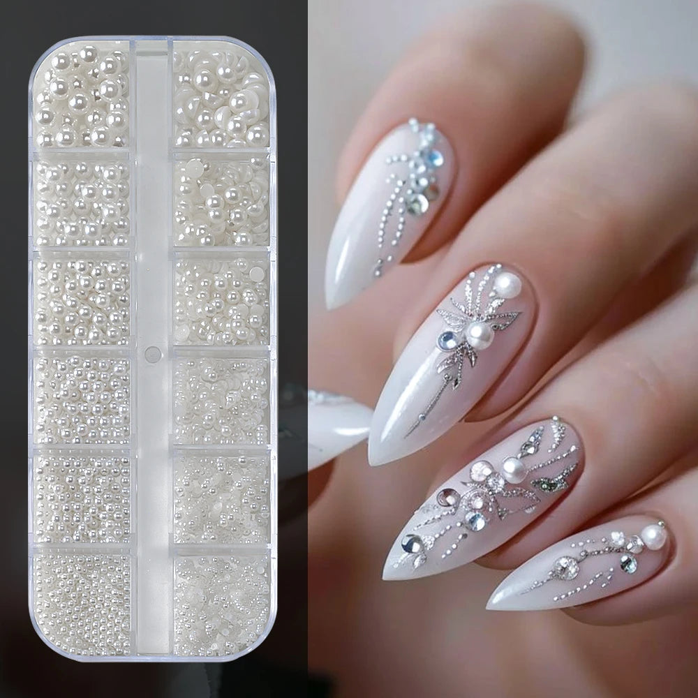 12Grids Mixed-Shape Crystal Nail Art Rhinestones Pink/Red Flatback Nail Gems Luxury Diamond Glass Stones Manicure Decoration
