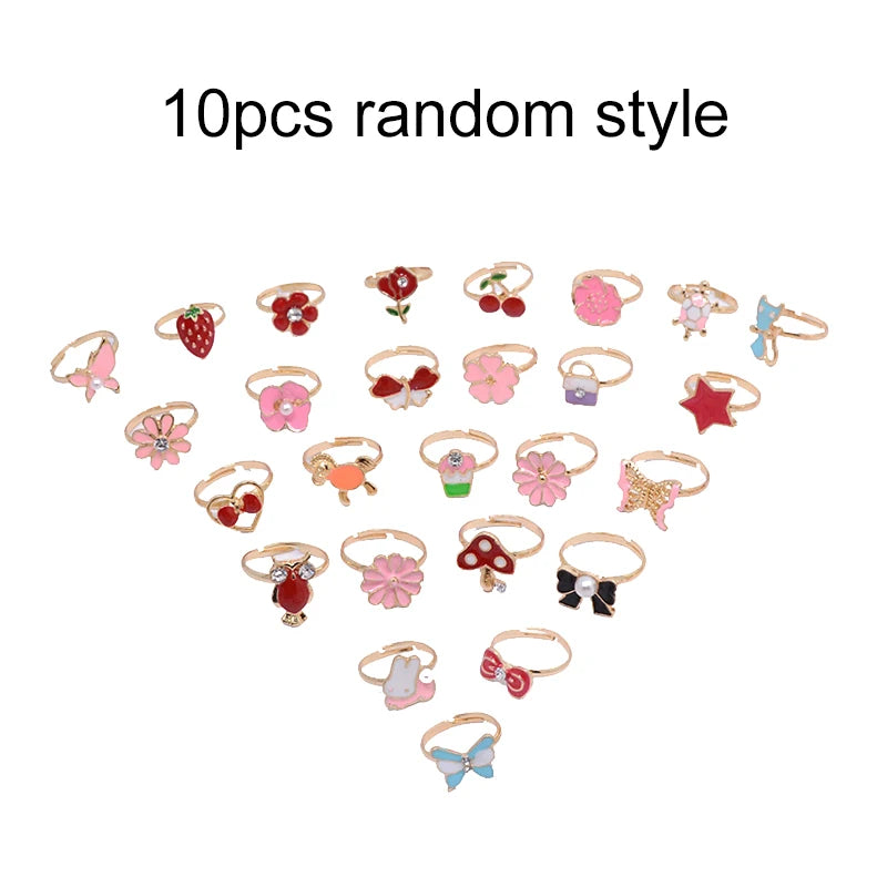 36PCS Children Adjustable Rings Girls Cute Pretend Play Makeup Toys Cartoon Jewelry Alloy Animal Enamel Ring Birthday Gift TMZ
