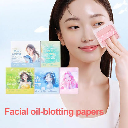100pcs Matte Oil Blotting Papers with Powder Puff with  Case Mirror Portables Refreshing Facial Oil Blotting Sheets Paper Makeup