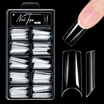 100pcs False Soft Gel Nail Tips Half/Full Cover Double-Use Press On Acrylic Nails Almond Coffin Stiletto Fake Nails Supplies