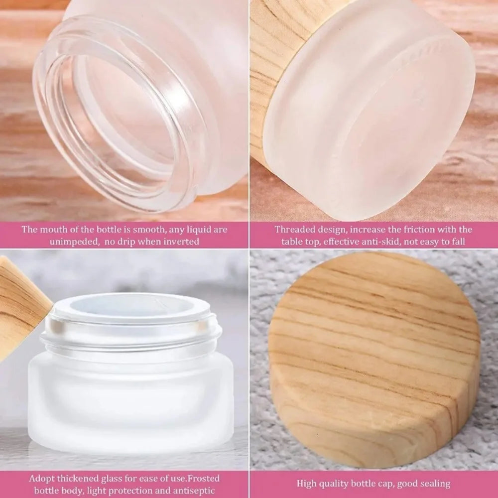10PCS 5/10/15/20/30/50/60/100g Empty Jars Round Frosted Clear Glass Cosmetics Container Refillable Face Cream Box Pot for Makeup