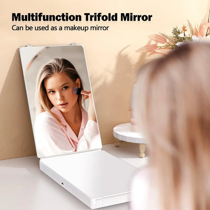 360 Trifold Vanity Makeup Mirrors with Height Adjustable Telescoping Hook for Hair Self Cutting Travel Portable Cosmetic Mirror