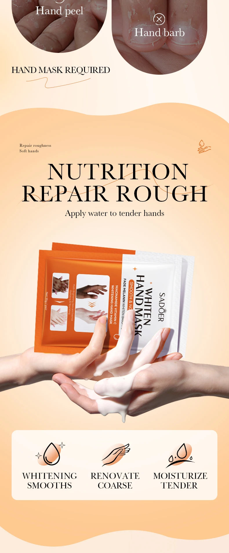 1/3/5 Pcs Niacinamide Hand Mask Hands peel barb Repair Moisturizing Nourishing Brightening Hand Gloves Hands Skin Care