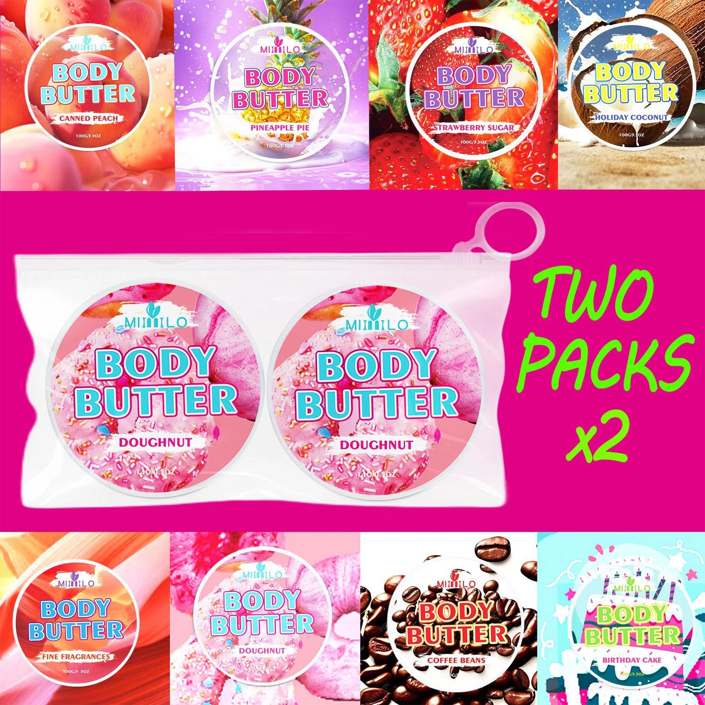100g two bottles of body glaze - 8 flavors, daily nourishing and moisturizing - non-greasy, with storage bag