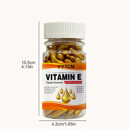 Vitamin E Deep Moisturizing Capsule Essence, Hydrates and Smoothes the Skin, Contains Plant-Based Squalane, Vitamin C, Deep Hydrating and Brightening Skin Essence (0.4g X 90 Capsules)/Bottle-1 Bottle