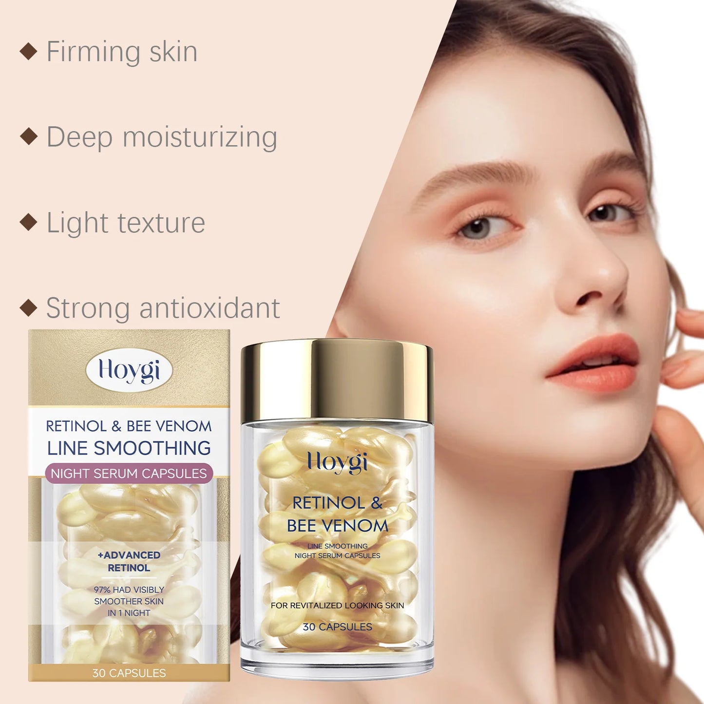 Hoygi Retinol Bee Venom Facial Capsules Gently Moisturize Facial Skin, Tighten and Improve Skin Quality, Moisturizing Capsules