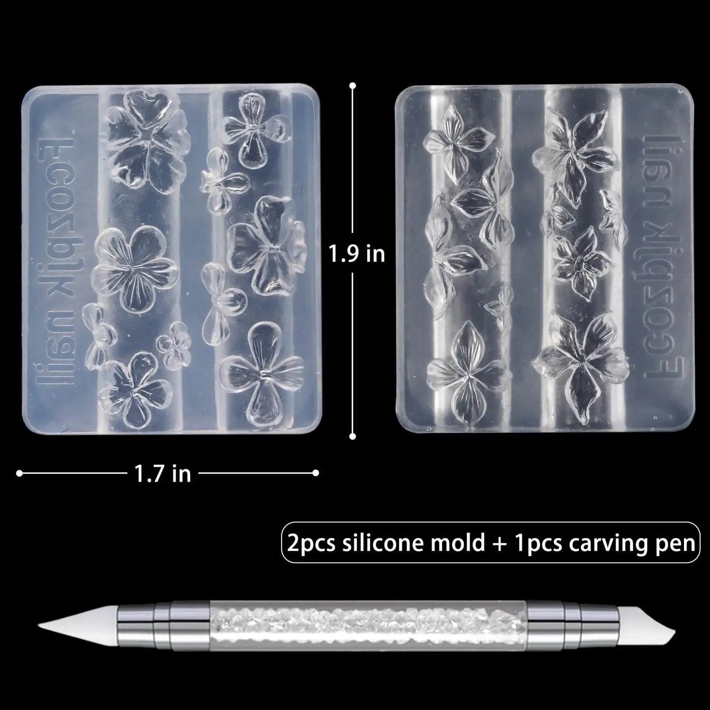 1pcs Dahlia Plumeria Flower Silicone Nail Mold With Carving Pen Spring Blossom Floral Manicure Template Nail Art Stencil Tools T