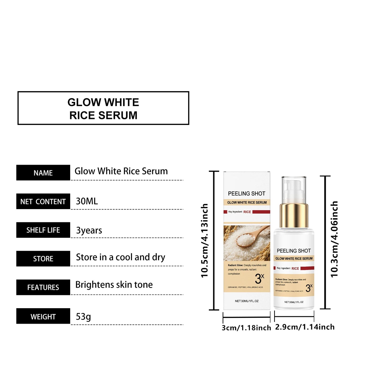 Glow Brightening Rice Essence Moisturizing Nourishing Even Skin Tone Improves Dullness Oil-Control Brightening Serum Skincare