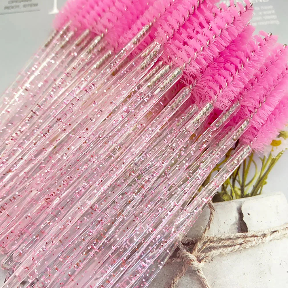 500Pcs Crystal Eyelash Makeup Brush Diamond Handle Mascara Wands Eyelash Extension Tool Disposable Spoolie Wands for Mascara,