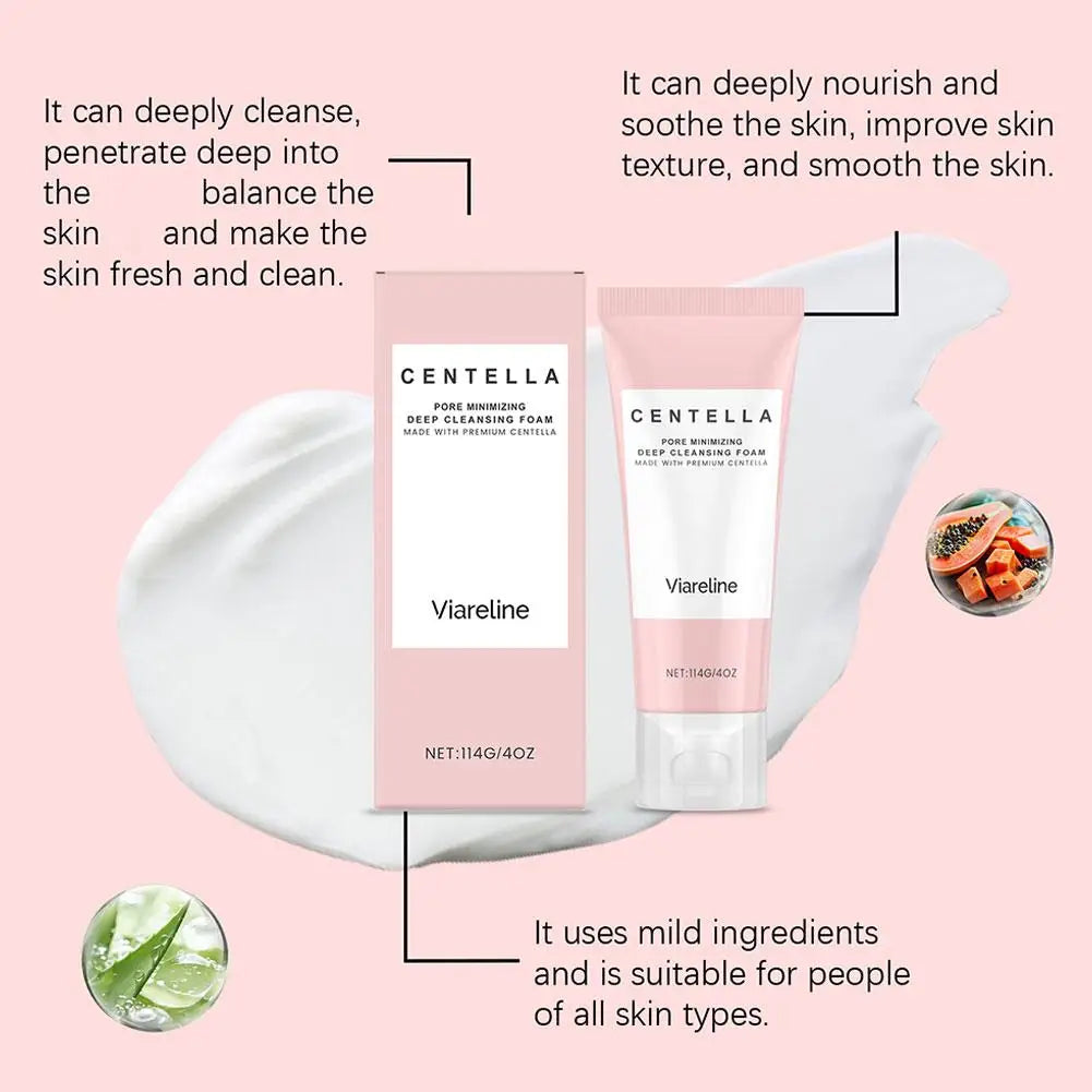 Soothing Centella Asiatica Mild Deep Cleansing Foam Cleanser - Remove Pore Oil Control Exfoliating Refresh Facial Skincare