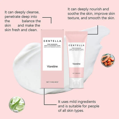 Soothing Centella Asiatica Mild Deep Cleansing Foam Cleanser - Remove Pore Oil Control Exfoliating Refresh Facial Skincare