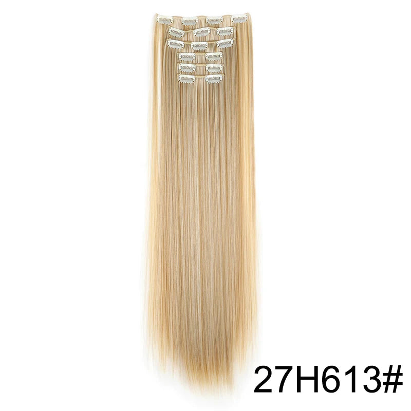 Synthetic 6pcs/set Long Straight Hair Extensions Ultra-Invisible Full Head Clip in Hair Extensions 24Inch for Women Daily Wear