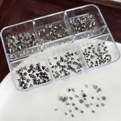 Gun Black Square Rivet Metal Round Ball Cone Alloy Fork Spoon Punk Stars Bowknot Pearl Nail Art Accessories Decorations Manicure