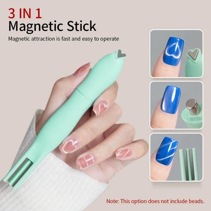 RSNAIL 4 in 1 Cat Eye Nail Magnet 3D Love Heart Nail Magnet Tool Green Multifunctional Nail Magnetic Stick for DIY Gel Polishing