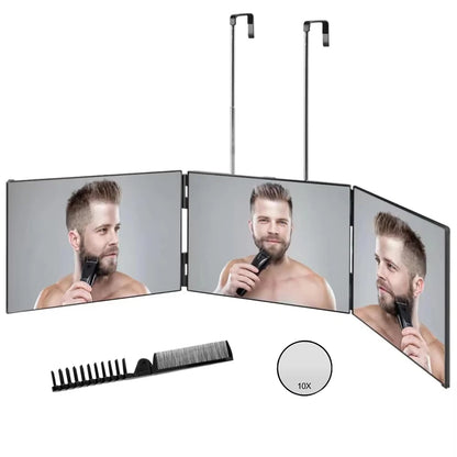 360 Trifold Vanity Makeup Mirrors with Height Adjustable Telescoping Hook for Hair Self Cutting Travel Portable Cosmetic Mirror