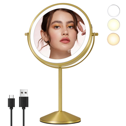 TUSHENGTU Charging Makeup Mirror With Light 10X Magnifying Double Mirrors For Makeup 360 Degrees Table Standing Cosmetic Mirror