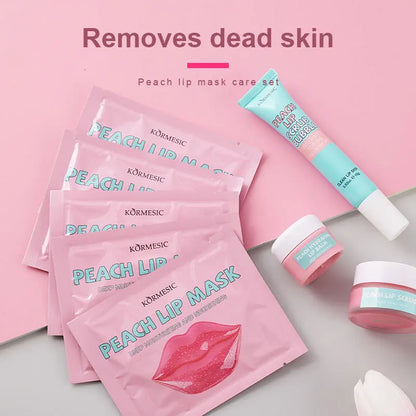 Peach Lip Care Set, Peach Lip Mask,Lip Scrub Bubble, Hyrating Lip Balm, Lips Skin Care Nourishing Hydrating Mother's Day gift
