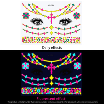 28Pcs Gold Glitter Powder Fluorescent Waterproof Face Tattoo 14x15cm Butterfly/Flowers Makeup Sticker DIY Party Neon Face Decal