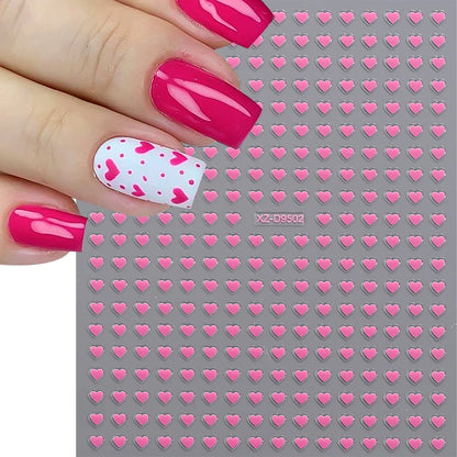 8pcs Valentine's Day Cute Little Love Heart Nail Art Stickers 3D 2mm Love Heart Nail Decal Adhesive for DIY Manicure Accessories