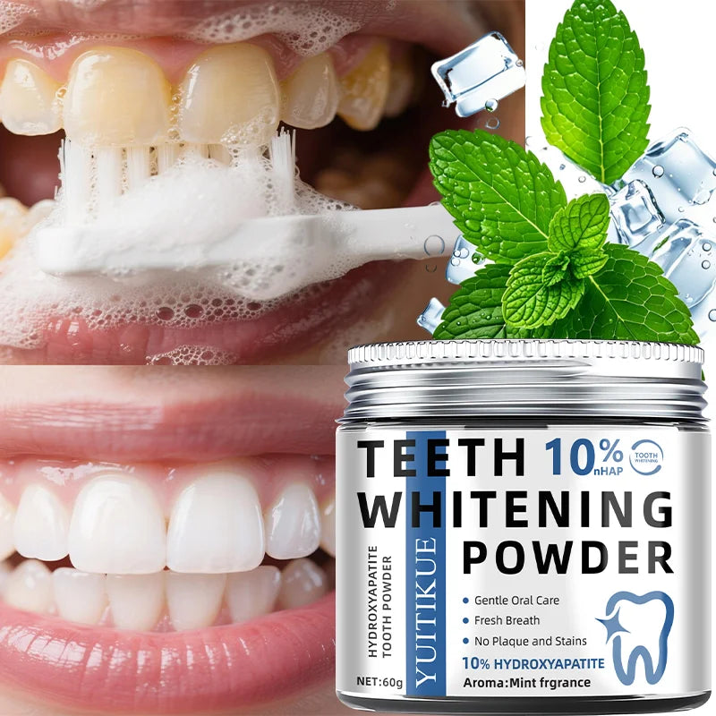 Professional 10% Hydroxyapatite Tooth Powder for Whitening & Deep Cleaning, Mint Fresh Breath, 60g