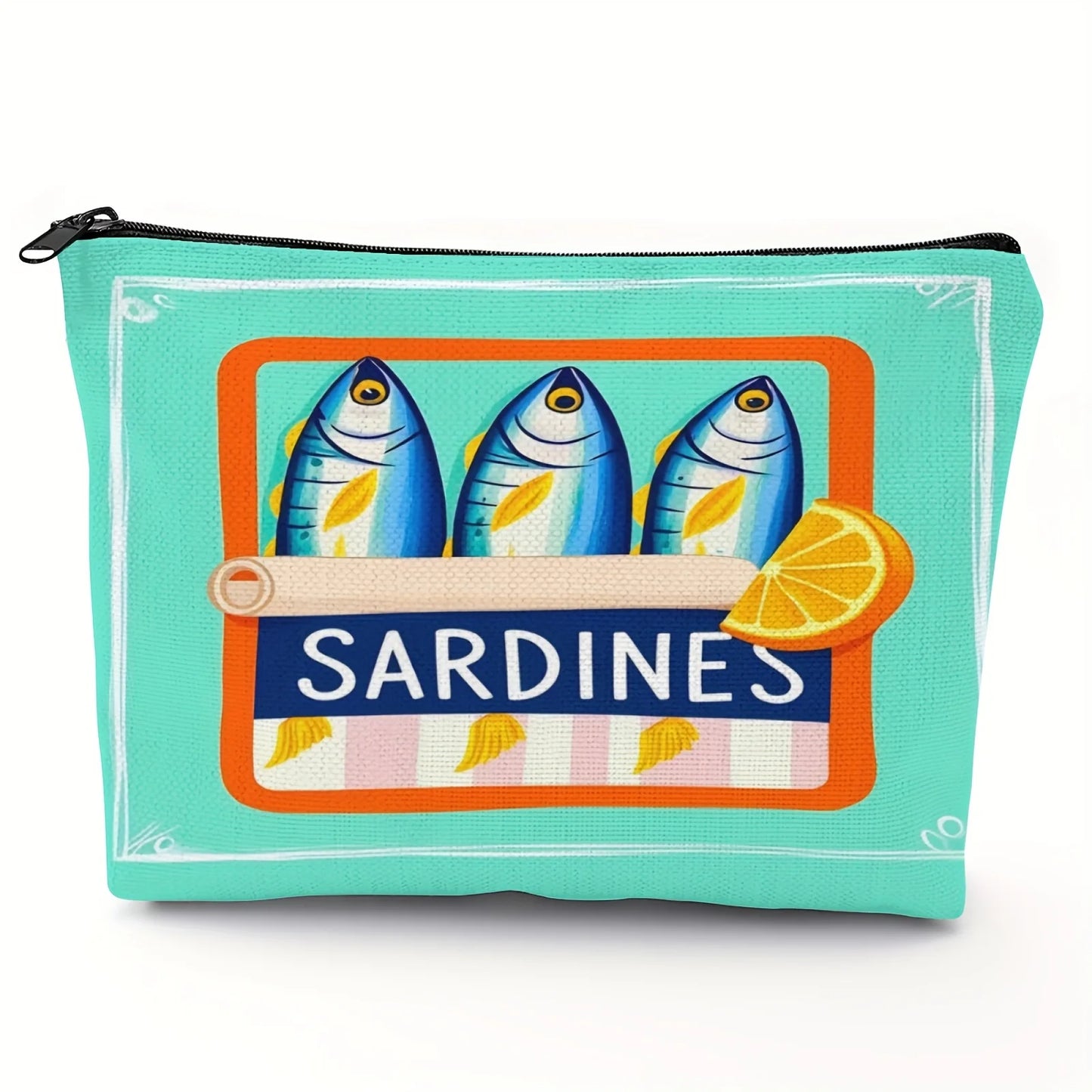 Lightweight & Durable Unisex Makeup Bag – Vintage Sardines Olive Oil Design