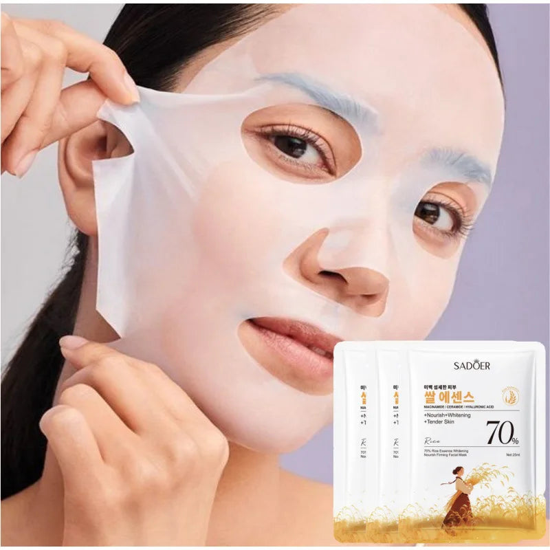 1/5/10PCS Rice Essence Face Sheet Mask,Niacinamide Hyaluronic Acid Hydrating Nourishing Brightening Tender Skin,Korean Skincare