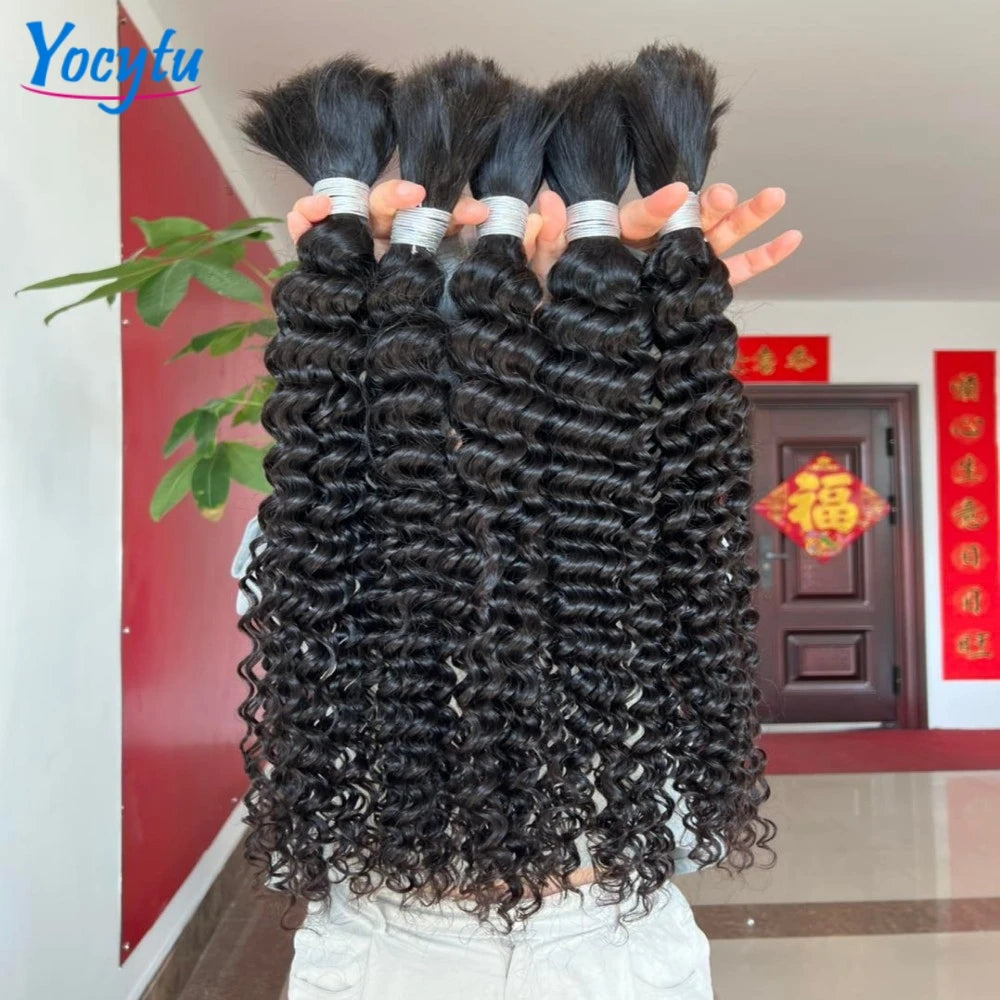 Deep Wave Bulk Human Hair For Braiding 22 22 22 Bulk Braiding 100% Human Hair No Weft For Braiding Wet And Wave Braiding Hair