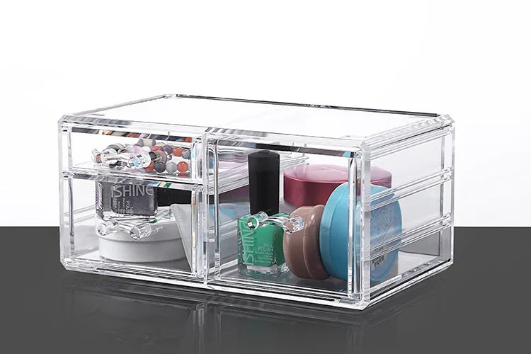 Table Transparent Plastic Makeup Organizer Multi-type Drawers Skincare Product Storage Box 3 Layers Case