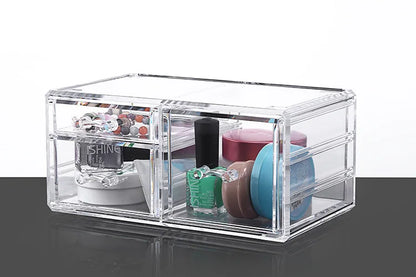 Table Transparent Plastic Makeup Organizer Multi-type Drawers Skincare Product Storage Box 3 Layers Case