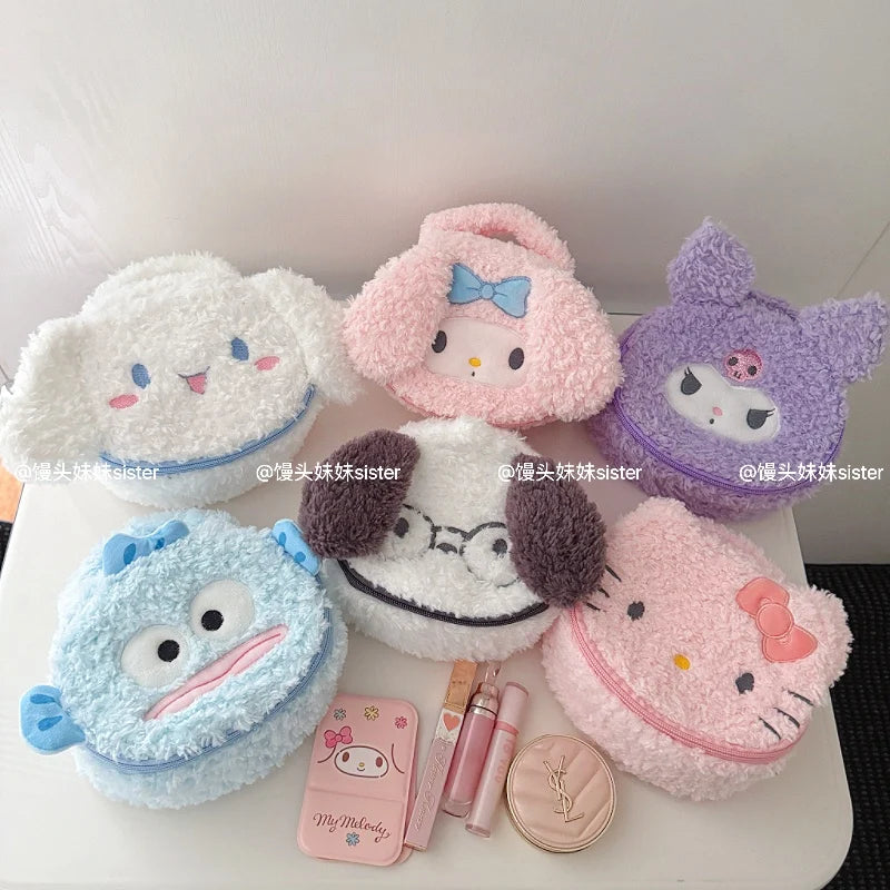 Large Capacity Cosmetics Storage Bag Kuromi My Melody Hello Kitty Cartoon Plush Bag Makeup Bag Travel Storage Bag Gifts Girl