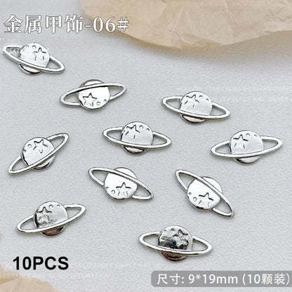 Gun Black Square Rivet Metal Round Ball Cone Alloy Fork Spoon Punk Stars Bowknot Pearl Nail Art Accessories Decorations Manicure