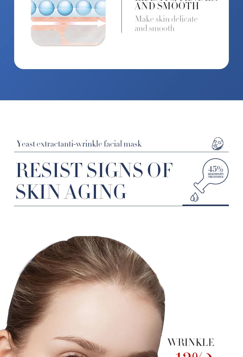 12 Pieces BIOAOUA Bifid Yeast Anti-wrinkle Facial Mask Hydrating Moisturizing Rejuvenation Mask Anti Age Skin Care Wholesale