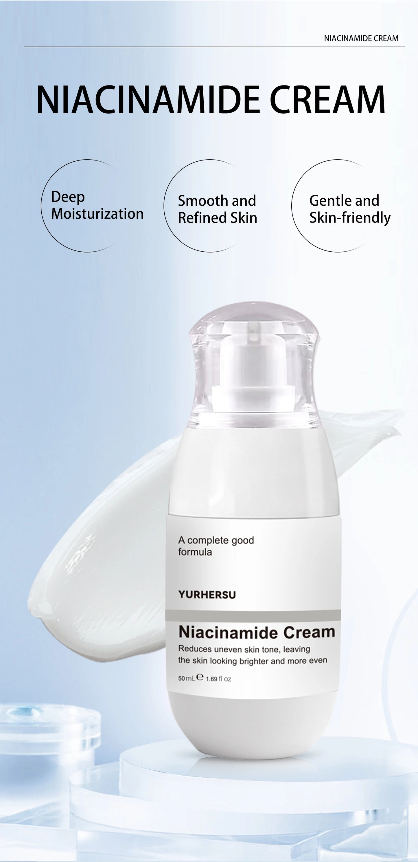 Niacinamide face cream, minimizes pores, moisturizes, suitable for oily skin, effectively hydrates.