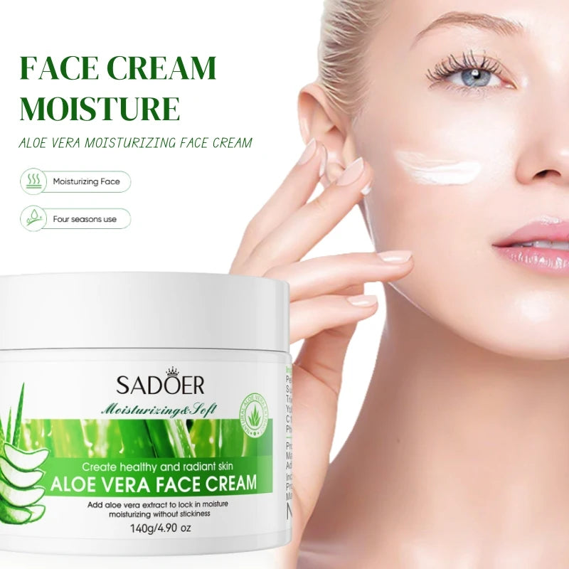 140g Aloe Vera Moisturizing Cream, Rich in Glycerin, Aloe Vera Extract and Other Skin Care Ingredients, Refreshing and Fragrant, Easy to Absorb, Non-Greasy, Makes the Skin Tender, Smooth, Elastic and Radiant, Suitable for Dry