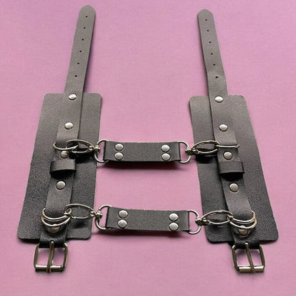 Ladies' punk style bondage art adjustable circular cuffs&thigh straps, essential for intimate role-playing