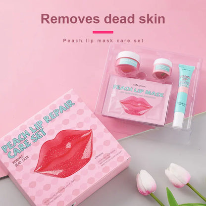 Peach Lip Care Set, Peach Lip Mask,Lip Scrub Bubble, Hyrating Lip Balm, Lips Skin Care Nourishing Hydrating Mother's Day gift