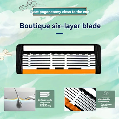 1 Handle + 3/6/12 Blades/ Men Women Manual Safety Razor 6-Layer Stainless Steel Hair Removal Shaving Replaceable Shaver Head