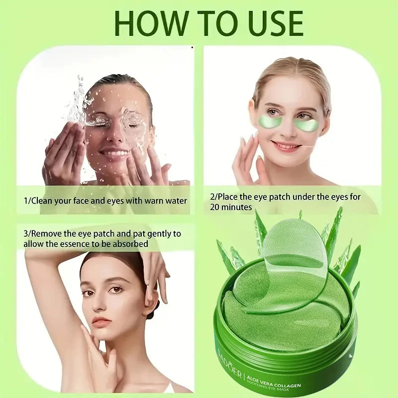 60pcs Aloe Vera Collagen Eye Mask Anti Dark Circles Removal Eyes Bags Moisturizing Anti-aging Wrinkle Eye Patches Eyes Skin Care