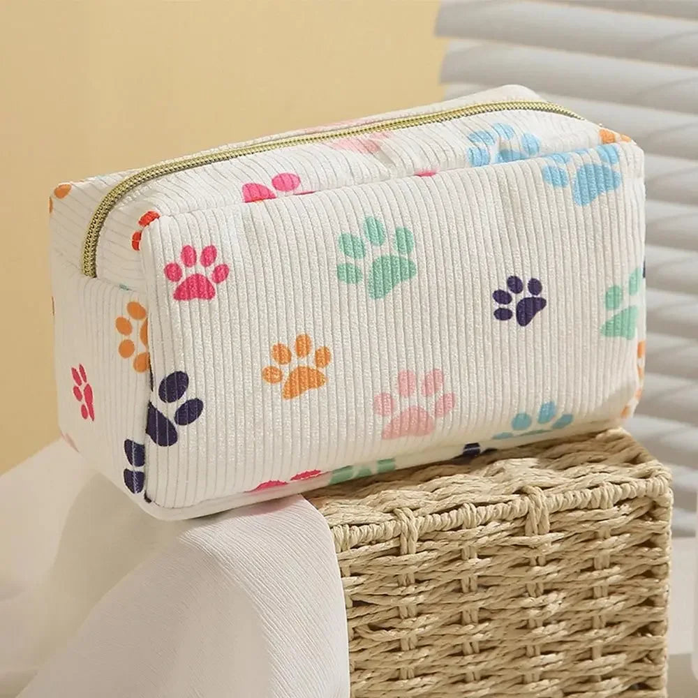 Trendy Large Capacity Corduroy Makeup Bag Travel Printed Toiletry Organizer Bag Makeup Brush Skincare Storage Bag for Women
