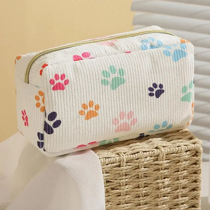 Trendy Large Capacity Corduroy Makeup Bag Travel Printed Toiletry Organizer Bag Makeup Brush Skincare Storage Bag for Women