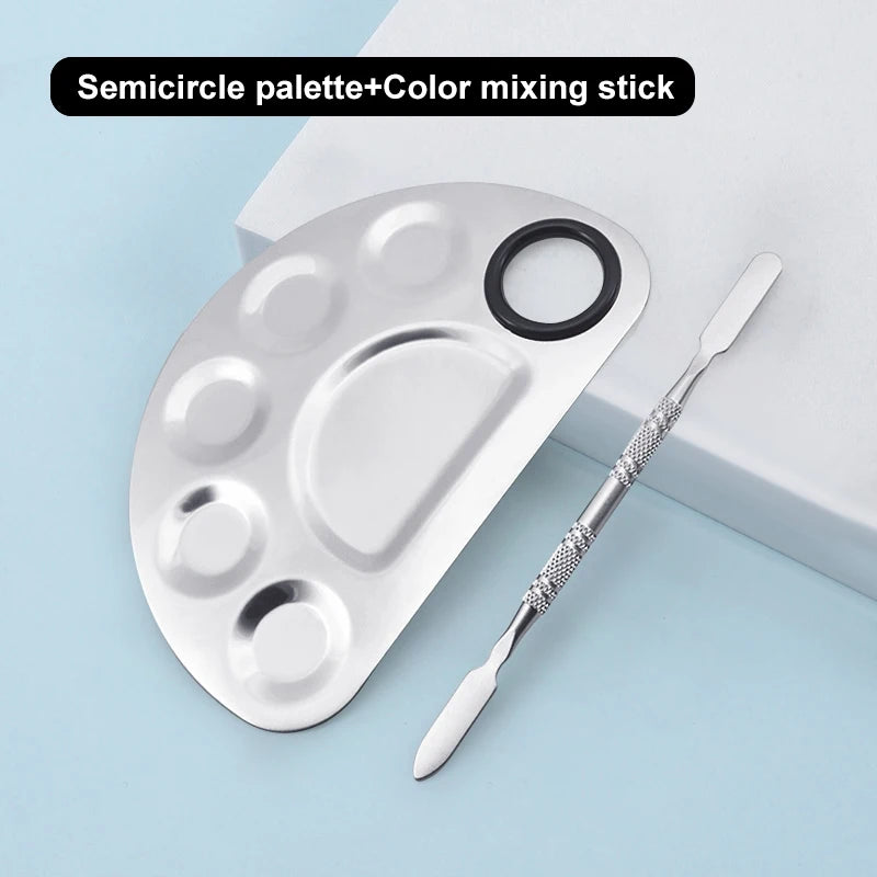 Stainless Steel Makeup Mixing Palette with Foundatio Spatula for Watercolor Paints Eye Shadow Sticks Makeup Cosmetic Beauty Tool