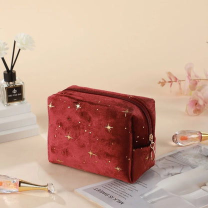 Trendy Large Capacity Corduroy Makeup Bag Travel Printed Toiletry Organizer Bag Makeup Brush Skincare Storage Bag for Women