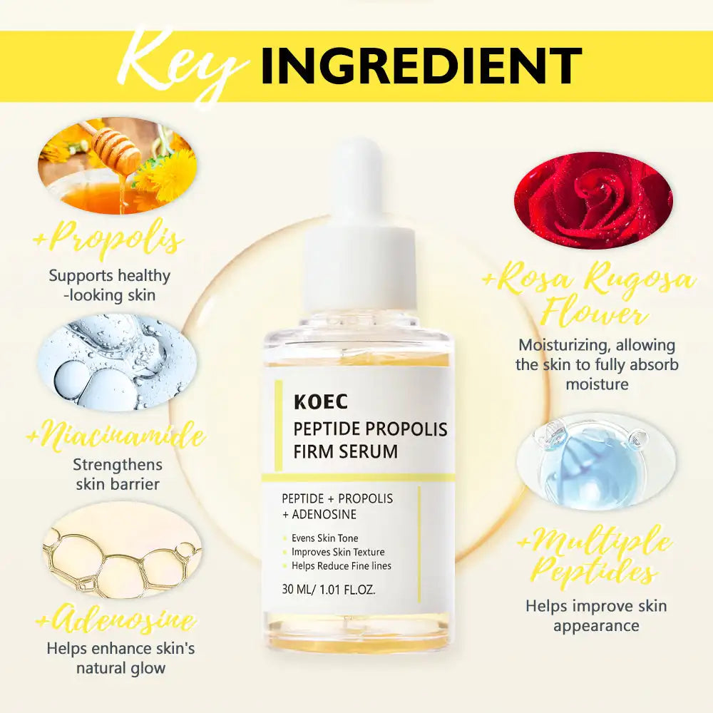 30ml KOEC Peptide Propolis Firm Serum Moisturizing Brightening Restoring Anti-Wrinkle Improve Texture Even Skin Tone Adenosine