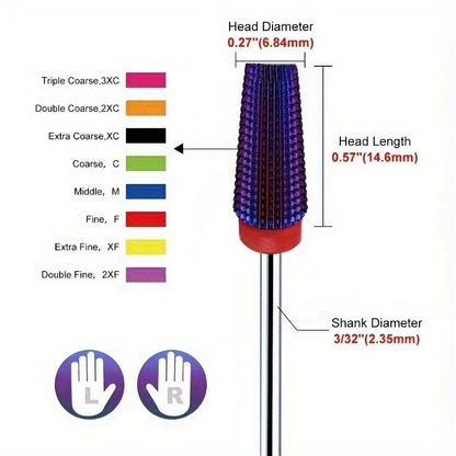 3/32" 5in1 Purple Professional Tungsten Carbide Nail Drill Bits, Unscented Tapered Milling Cutters for Gel Acrylic Removal